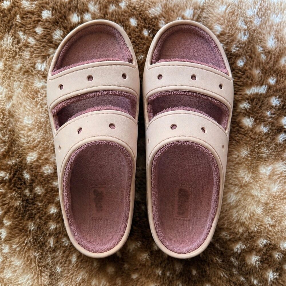 Crocs Cozzzy Towel Slides Quartz Pink Fuzzy Slippers M7 W9